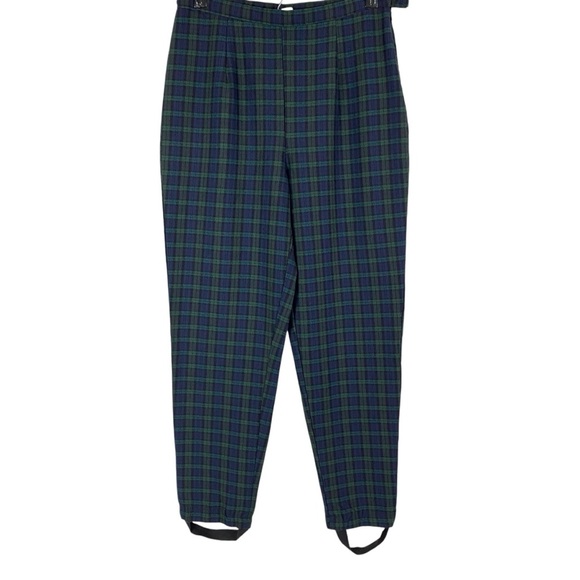 Vintage Kings Bay Womens Stretch Stirrup Pants Size 12 Green Navy Plaid USA - Picture 1 of 9
